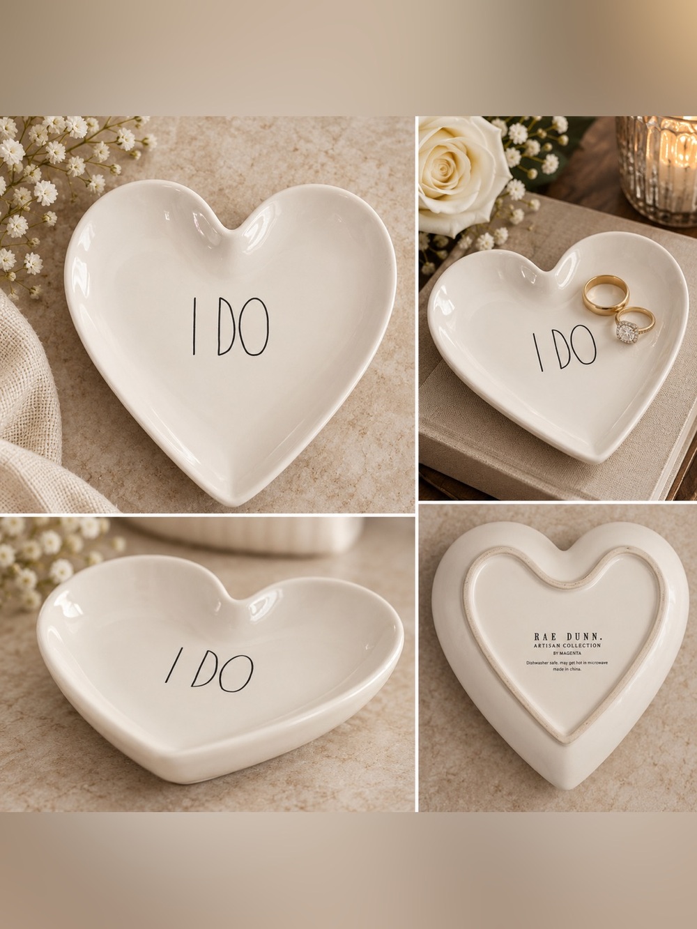 Rae Dunn White Heart Ring plate- "I DO"